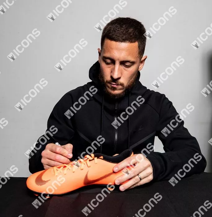 Eden Hazard Signed Total Orange Nike Mercurial Vapor XII Boot In Acrylic Case