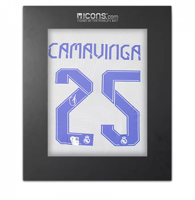 Eduardo Camavinga Back Signed Real Madrid 2021-22 Home Shirt In Deluxe Packaging