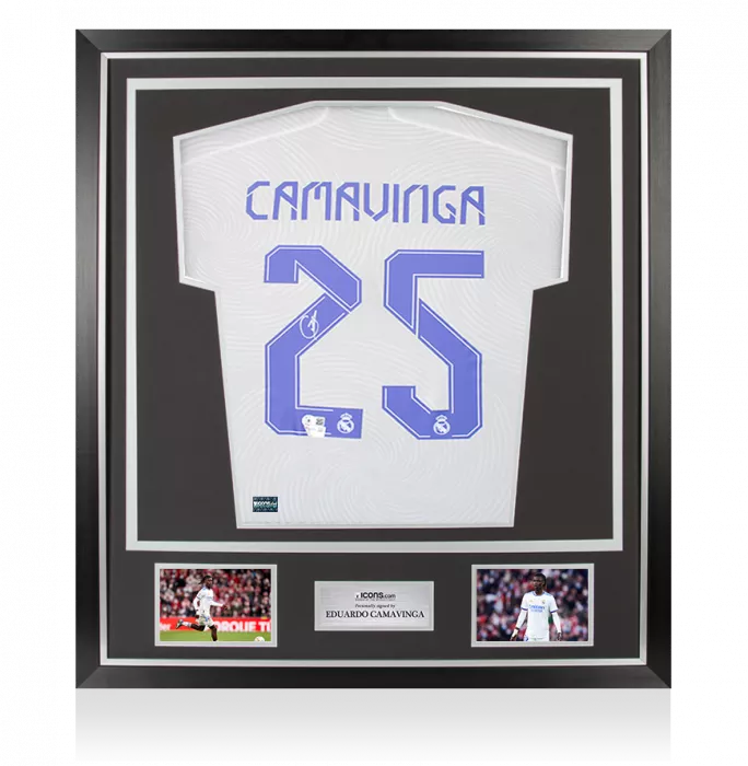 Eduardo Camavinga Back Signed Real Madrid 2021-22 Home Shirt In Classic Frame