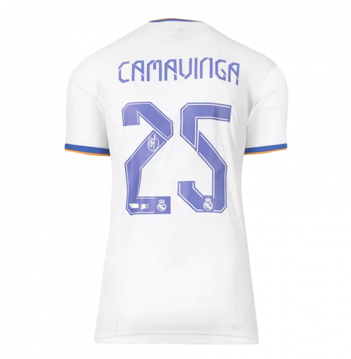 Eduardo Camavinga Back Signed Real Madrid CF 2021-22 Home Shirt In Hero Frame: Option 1