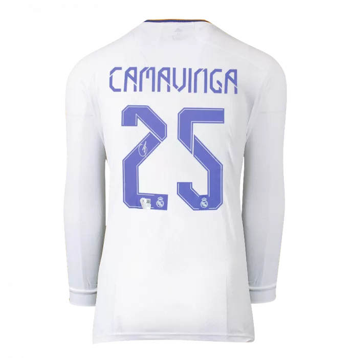Eduardo Camavinga Official UEFA Champions League Back Signed And Framed Real Madrid 2021-22 Home Shirt