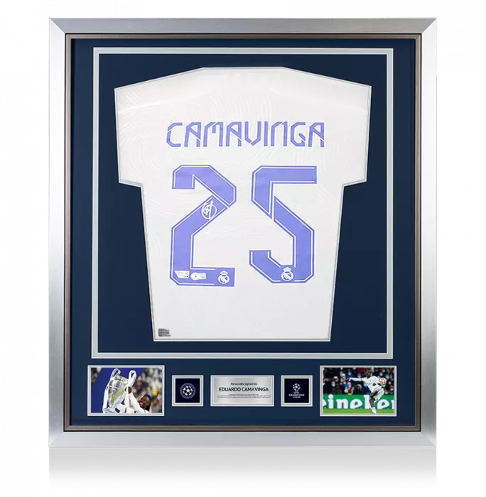 Eduardo Camavinga Official UEFA Champions League Back Signed and Framed Real Madrid CF 2021-22 Home Shirt