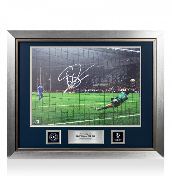 Edwin van der Sar Official UEFA Champions League Signed and Framed Manchester United Photo: UCL Final Save
