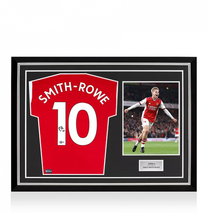 Emile Smith Rowe Back Signed Arsenal 2021-22 Home Shirt In Hero Frame: Option 1