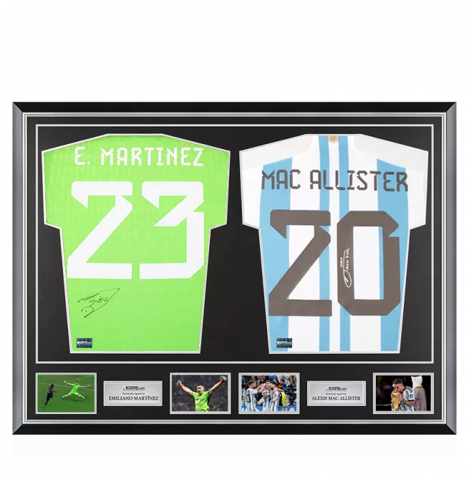 Emiliano Martinez & Alexis Mac Allister Signed Argentina Home Shirts In Classic Dual Frame
