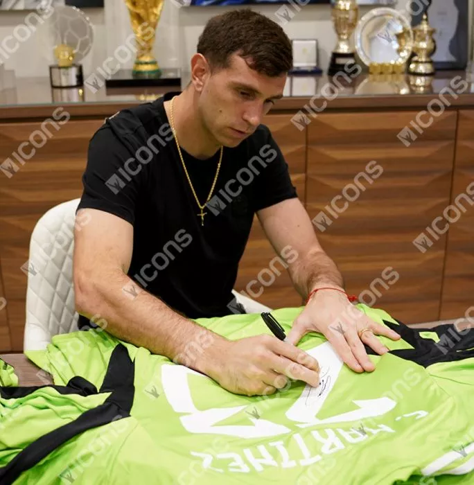 Emiliano Martinez Back Signed Adidas TIRO Goalkeeper Shirt In Hero Frame: Option 1