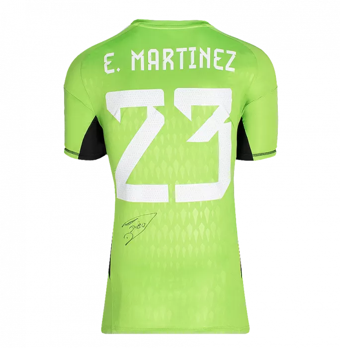 Emiliano Martinez Back Signed Argentina 2022 Home Goalkeeper Shirt In Deluxe Packaging