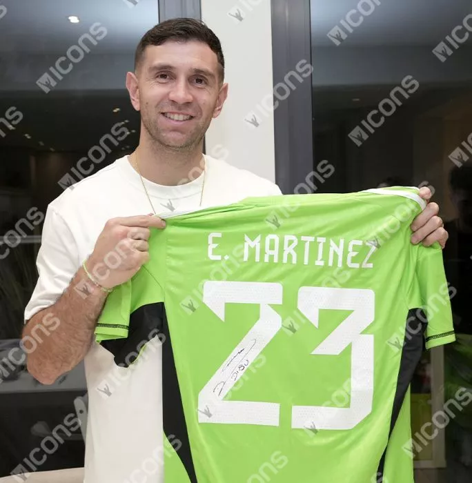 Emiliano Martinez Back Signed Argentina 2022 Home Goalkeeper Shirt In Classic Frame