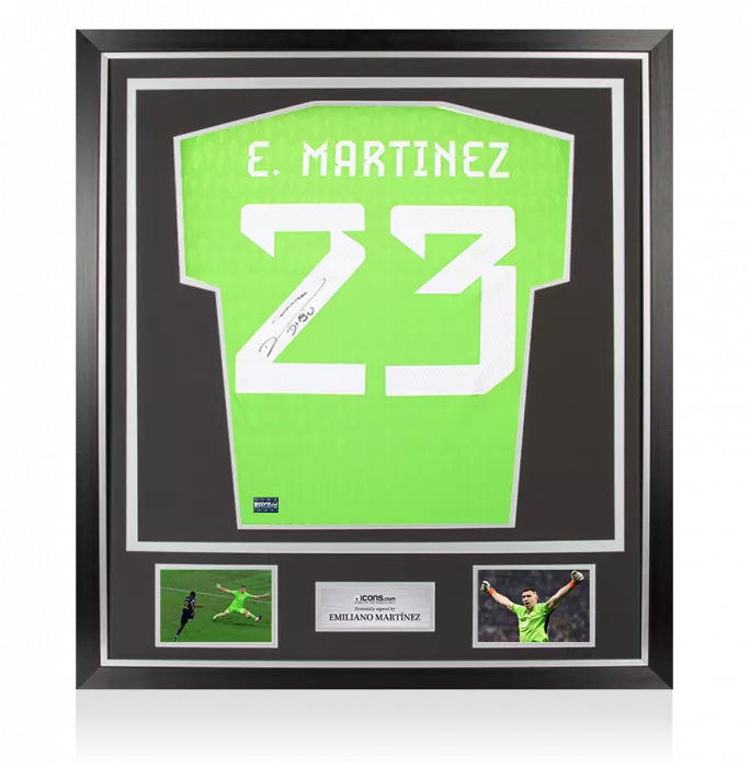 Emiliano Martinez Back Signed Argentina 2022 Home Goalkeeper Shirt In Classic Frame