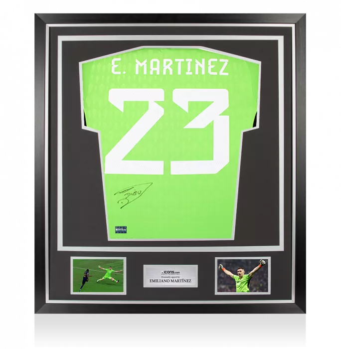 Emiliano Martinez Back Signed Argentina 2022 Home Goalkeeper Shirt In Classic Frame