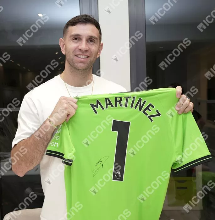 Emiliano Martinez Back Signed Aston Villa 2023-24 Away Goalkeeper Shirt In Deluxe Packaging