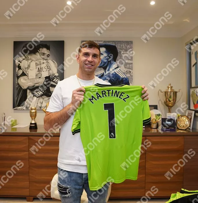 Emiliano Martinez Back Signed Aston Villa 2023-24 Away Goalkeeper Shirt: Signed In Silver In Classic Frame