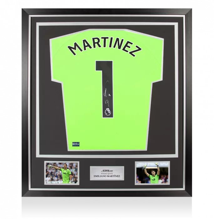 Emiliano Martinez Back Signed Aston Villa 2023-24 Away Goalkeeper Shirt: Signed in Silver In Classic Frame