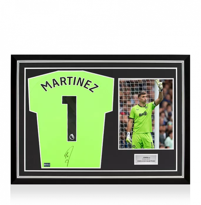 Emiliano Martinez Back Signed Aston Villa 2023-24 Away Goalkeeper Shirt: Signed in Black In Hero Frame: Option 1
