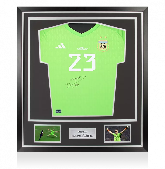 Emiliano Martinez Front Signed Argentina 2022 Home Goalkeeper Shirt In Classic Frame