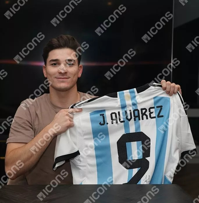 Emiliano Martinez & Julian Alvarez Signed Argentina Home Shirts In Classic Dual Frame