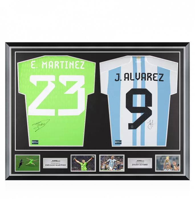 Emiliano Martinez & Julian Alvarez Signed Argentina Home Shirts In Classic Dual Frame