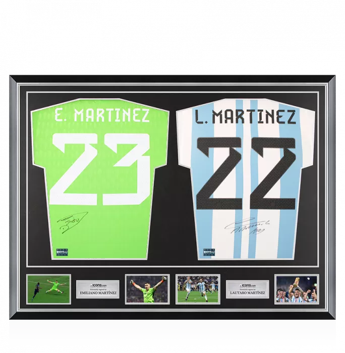 Emiliano Martinez & Lautaro Martinez Signed Argentina Home Shirts In Classic Dual Frame