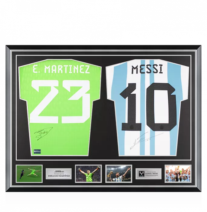 Emiliano Martinez & Lionel Messi Signed Argentina Home Shirts In Classic Dual Frame