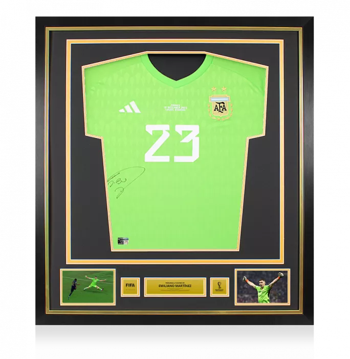 Emiliano Martinez Official 2022 FIFA World Cup™ Front Signed And Framed Argentina 2022 Home Goalkeeper Shirt