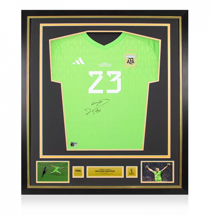 Emiliano Martinez Official 2022 FIFA World Cup™ Front Signed and Framed Argentina 2022 Home Goalkeeper Shirt