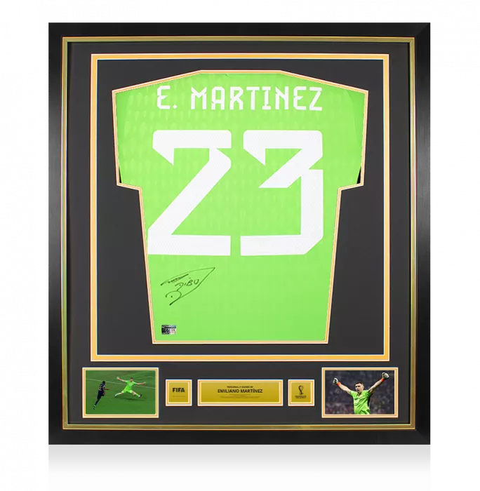 Emiliano Martinez Official 2022 FIFA World Cup™ Back Signed and Framed Argentina 2022 Home Goalkeeper Shirt