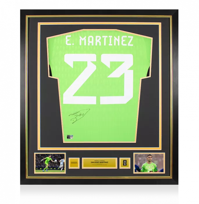 Emiliano Martinez Official 2026 FIFA World Cup™ Back Signed and Framed Argentina 2022 Home Goalkeeper Shirt