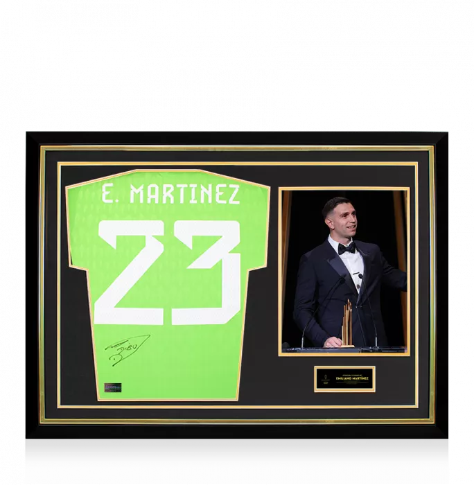 Emiliano Martinez Official Ballon D'Or™ Back Signed And Hero Framed Argentina 2022 Home Goalkeeper Shirt: 2023 Yachine Trophy Winner