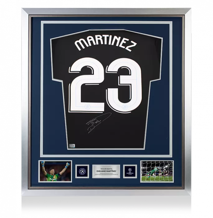 Emiliano Martinez Official UEFA Champions League Back Signed and Framed Aston Villa 2024-25 Goalkeeper Shirt