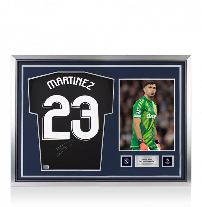 Emiliano Martinez Official UEFA Champions League Back Signed and Hero Framed Aston Villa 2024-25 Goalkeeper Shirt