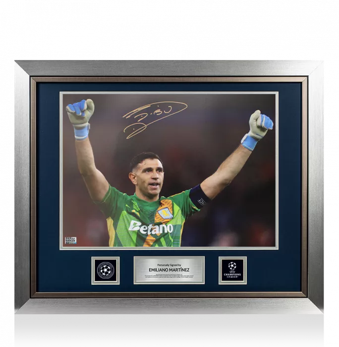 Emiliano Martinez Official UEFA Champions League Signed And Framed Aston Villa Photo: UEFA Champions League Celebration