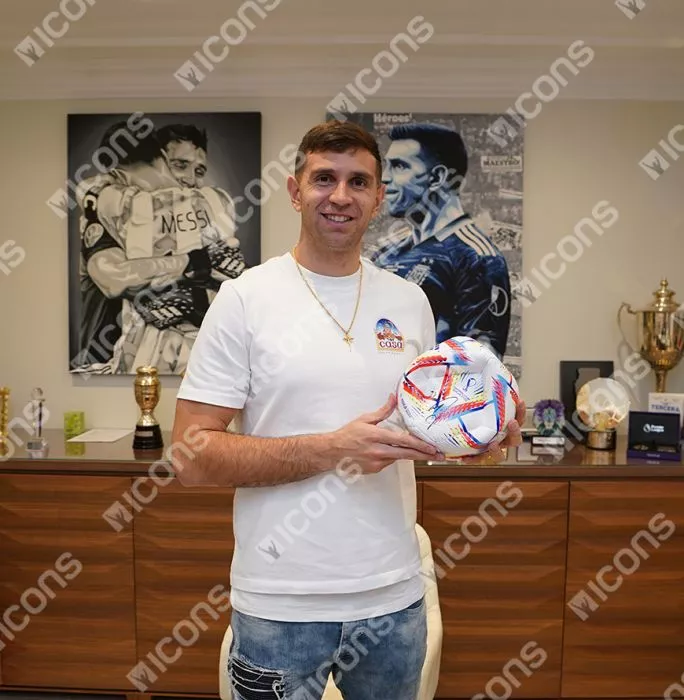 Emiliano Martinez Signed 2022 FIFA World Cup Football In Acrylic Case