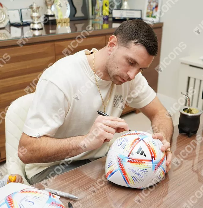 Emiliano Martinez Signed 2022 FIFA World Cup Football In Acrylic Case