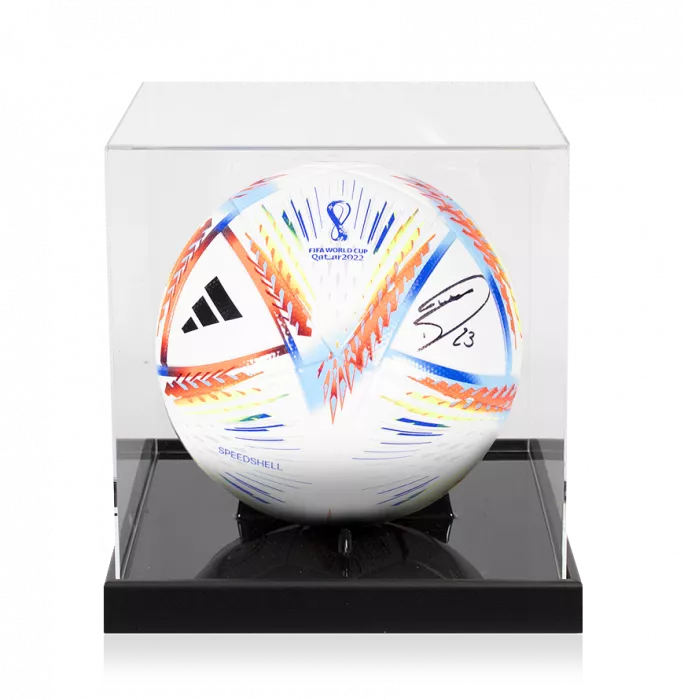 Emiliano Martinez Signed 2022 FIFA World Cup Football In Acrylic Case