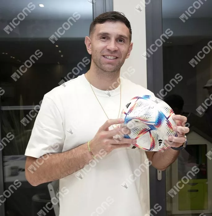 Emiliano Martinez Signed Adidas Rihla Pro Football In Acrylic Case