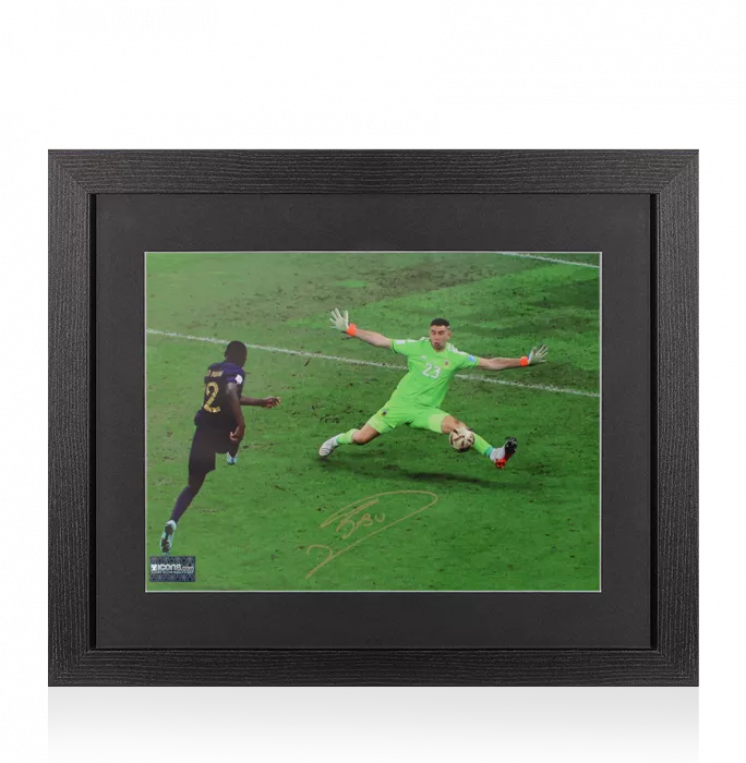 Emiliano Martinez Signed Argentina Photo In Black Wooden Frame: Iconic 2022 FIFA World Cup Final Save