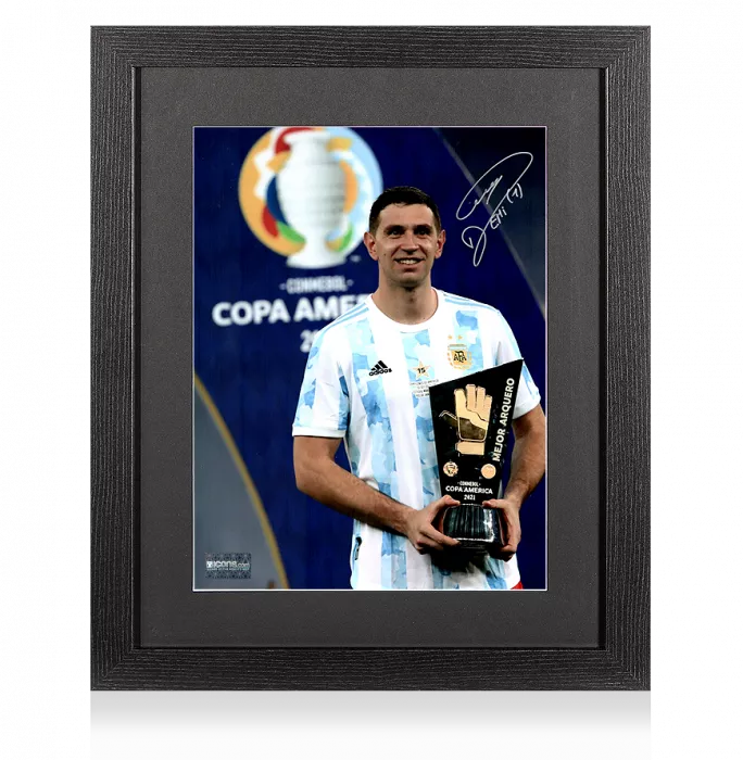 Emiliano Martinez Signed Argentina Photo In Black Wooden Frame: 2021 Copa America Best Goalkeeper