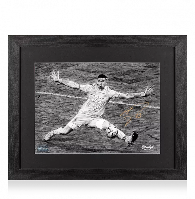 Emiliano Martinez Signed Tribute Artwork In Black Wooden Frame: Iconic 2022 FIFA World Cup Final Save
