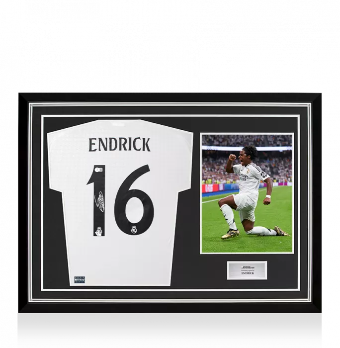 Endrick Back Signed Real Madrid CF 2024-25 Home Shirt In Hero Frame: Option 1