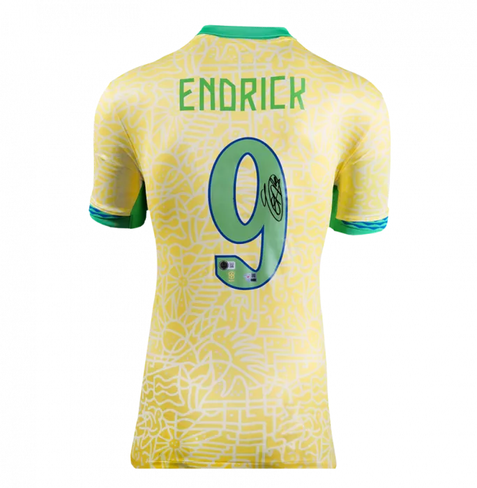 Endrick Official 2026 FIFA World Cup™ Back Signed And Framed Brazil 2024 Home Shirt
