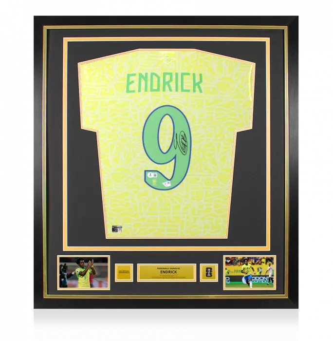 Endrick Official 2026 FIFA World Cup™ Back Signed and Framed Brazil 2024 Home Shirt