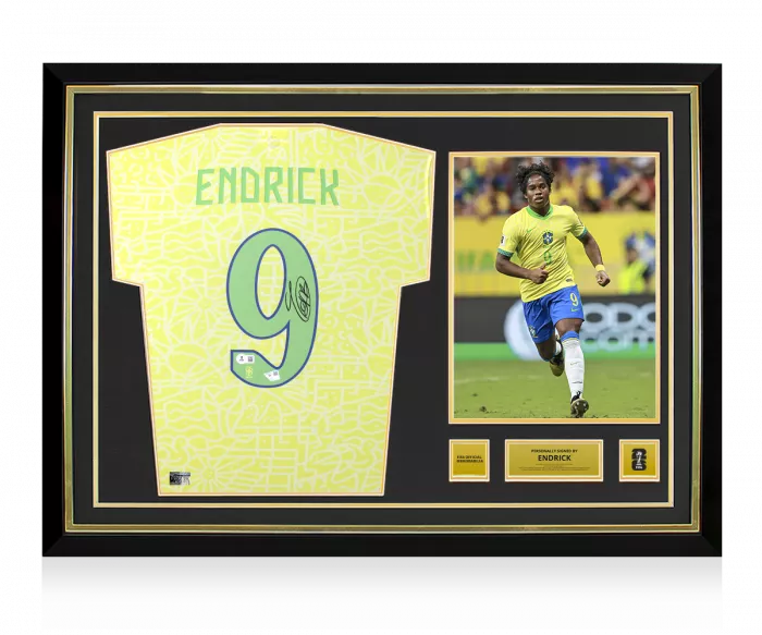 Endrick Official 2026 FIFA World Cup™ Back Signed and Hero Framed Brazil 2024 Home Shirt