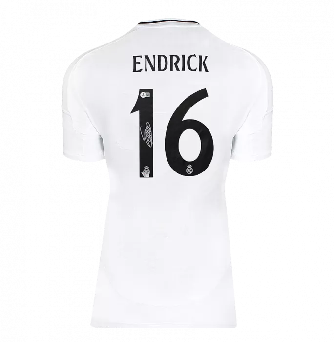 Endrick Official UEFA Champions League Back Signed And Framed Real Madrid CF 2024-25 Home Shirt