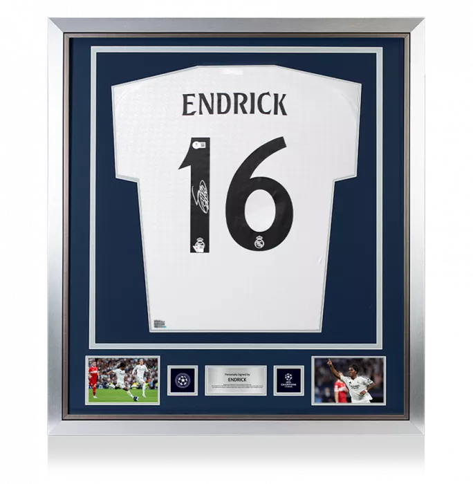 Endrick Official UEFA Champions League Back Signed And Framed Real Madrid CF 2024-25 Home Shirt