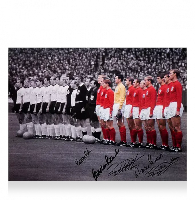 England 1966 Photo Signed By Five: FIFA World Cup Final Lineup