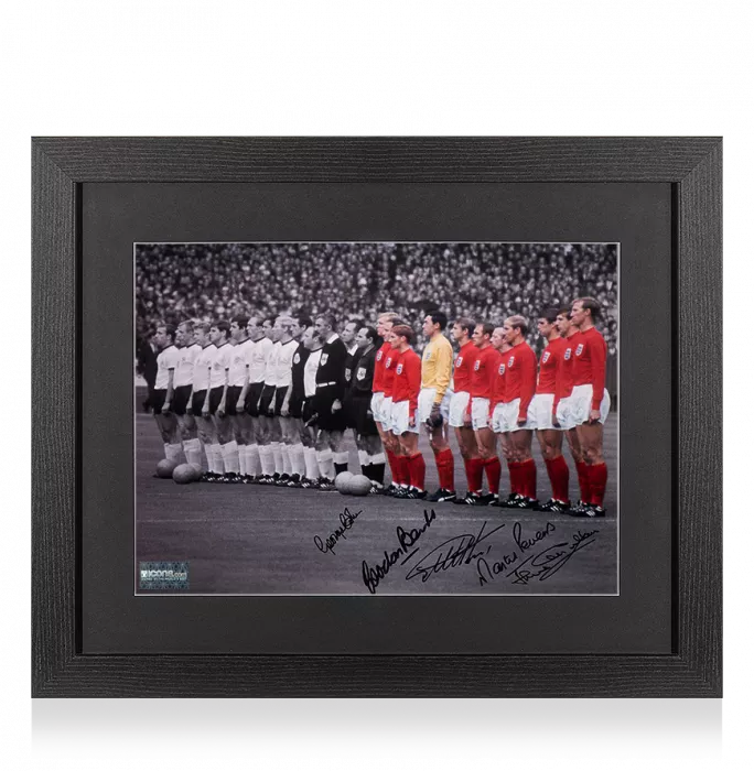 England 1966 Photo Signed By Five In Black Wooden Frame: FIFA World Cup Final Lineup