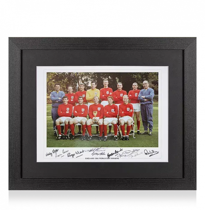 England 1966 Photo Signed By Nine In Black Wooden Frame: Team Photo