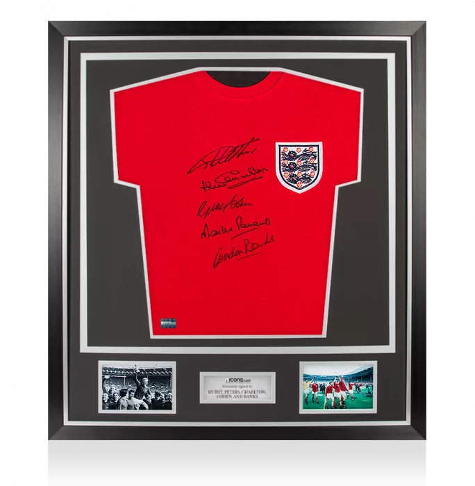 England 1966 Shirt Signed By Five In Classic Frame: Three Lions Edition