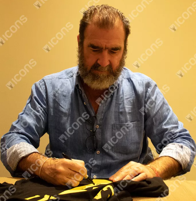 Eric Cantona Back Signed Black Kung-Fu Kick Style Shirt In Classic Frame