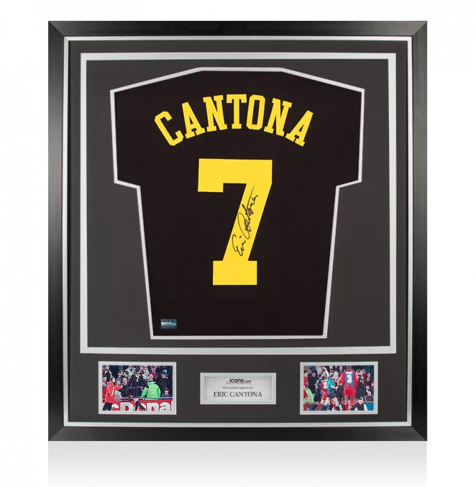Eric Cantona Back Signed Black Kung-Fu Kick Style Shirt In Classic Frame